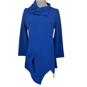 NEW Calessa Tunic Top Blouse Woman SMALL Blue Asymmetrical Pocket Cowl Neck